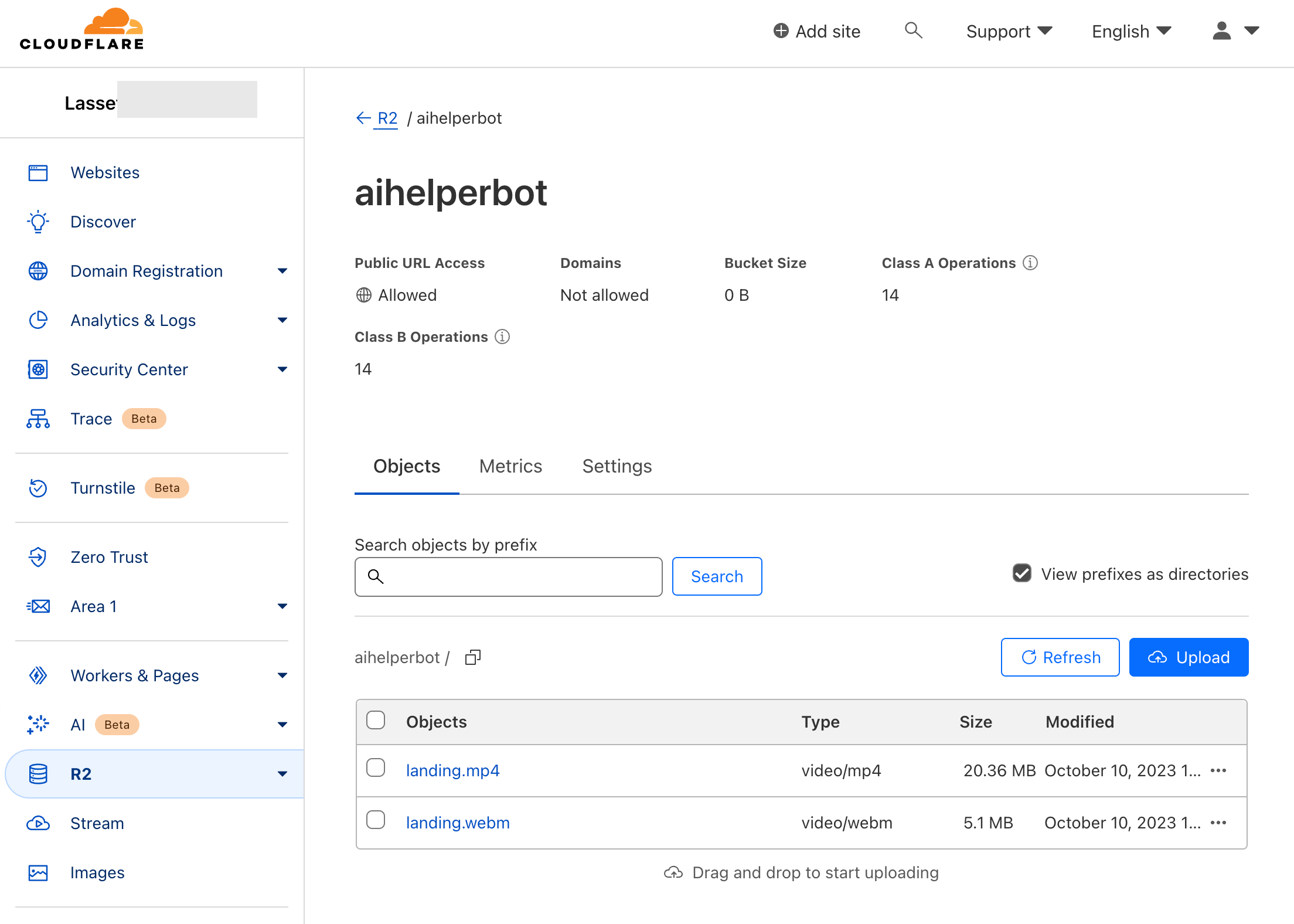 Cloudflare R2 the bucket admin UI